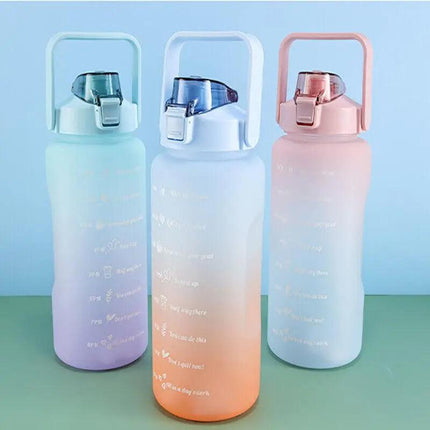 2L Large Water Bottle Straw Time Gradient Cup Fitness Jugs Sport Gym Training AU - Aimall