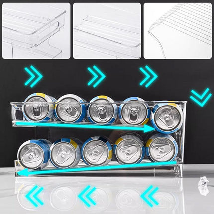 2-Tiers Rolling Refrigerator Organizer Bins Soda Can Box Holder Home Kitchen Au - Aimall