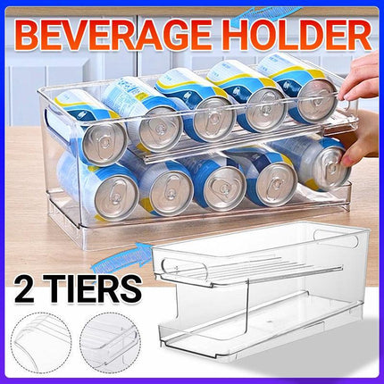 2-Tiers Rolling Refrigerator Organizer Bins Soda Can Box Holder Home Kitchen Au - Aimall