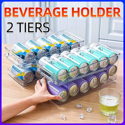 2-Tiers Rolling Refrigerator Organizer Bins Soda Can Box Holder Home Kitchen Au - Aimall