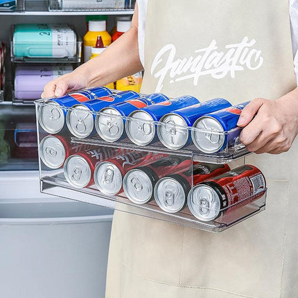 2-Tiers Rolling Refrigerator Organizer Bins Soda Can Box Holder Home Kitchen Au - Aimall