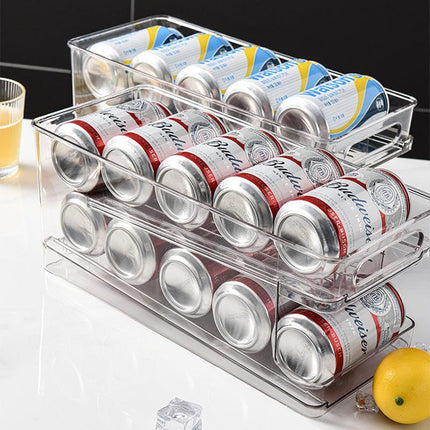 2-Tiers Rolling Refrigerator Organizer Bins Soda Can Box Holder Home Kitchen Au - Aimall