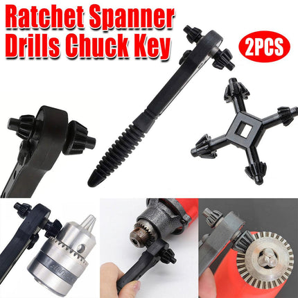 2pcs 2 in 1 Drill Chuck Ratchet Wrench Double Headed Spanner Key Tool Set