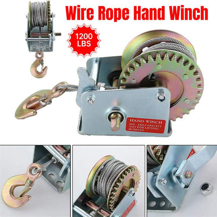 1200 lbs Hand Winch 8M Steel Wire Rope Hand Winch Manual Car Boat Trailer Camper