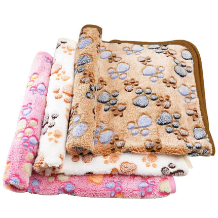 Small Pet Mat Paw Print Cat Dog Puppy Fleece Soft Pet Blanket Bed Cushion