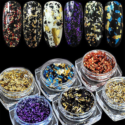 6 Colours Nail Art Sequins Mirror Glitter Powder Foil Flakes Paillette Decor Au - Aimall
