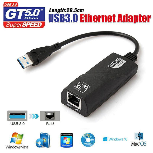 New USB 3.0 to Gigabit RJ45 Ethernet LAN Adapter 1000Mbps for PC Laptop Mac - Aimall