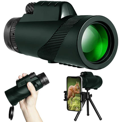 HD Monocular Telescope with Phone Holder and Tripod for Travel and Low Light Use
