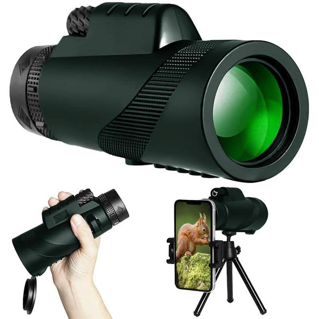 HD Monocular Telescope with Phone Holder and Tripod for Travel and Low Light Use