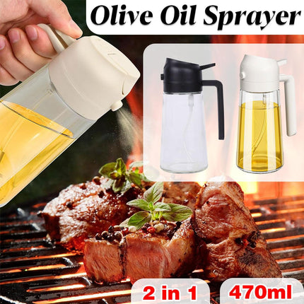 2-in-1 470ml Glass Oil Bottle Spray Pour Automatic Pressure Control Kitchen Tool