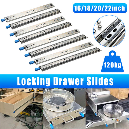 1 Pair Locking Drawer Slides Heavy Duty 120kg Runners Trailer 16 18 20 22 Inch