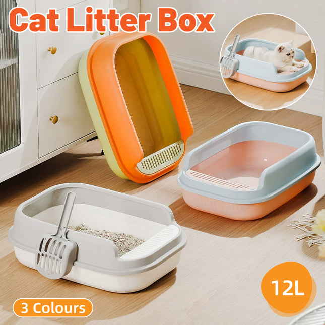 12L Semi Enclosed Large Cat Litter Box with Delivery Shovel Easy Clean Toilet