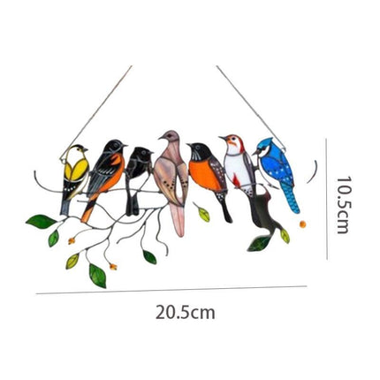 Stained Birds-On-A-Wire Window Panel Hanging Suncatcher Ornament Gifts AU Stock - Aimall