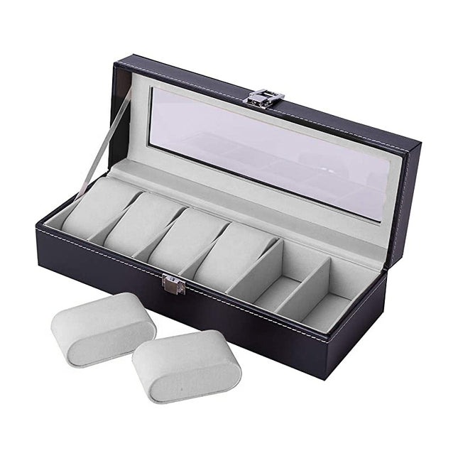 6 Grids Leather Watch Box Case Display Organizer Collection Storage Holder