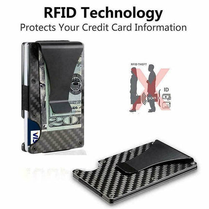 Men Slim Carbon Fiber Credit Card Holder RFID Blocking Metal Money Clip Wallet - Aimall