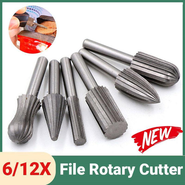 6/12PCS Tungsten Steel Carbide Burrs For Rotary Drill Bit Die Grinder 6mm Shank - Aimall