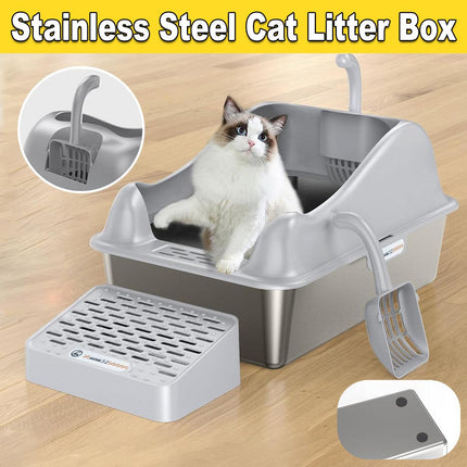 Stainless Steel Litter Box Durable Cat Litter Pan Open Design for Easy Cleaning