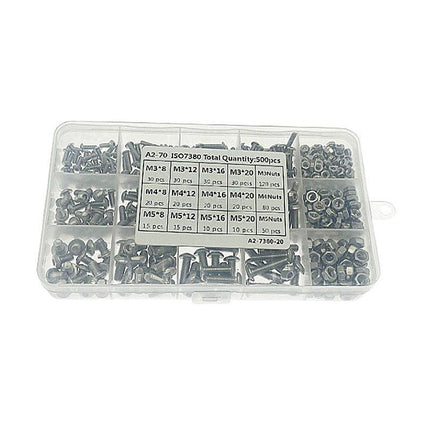 500x M3/M4/M5 Stainless Steel Hex Socket Button Head Bolts Screws Nuts Kit