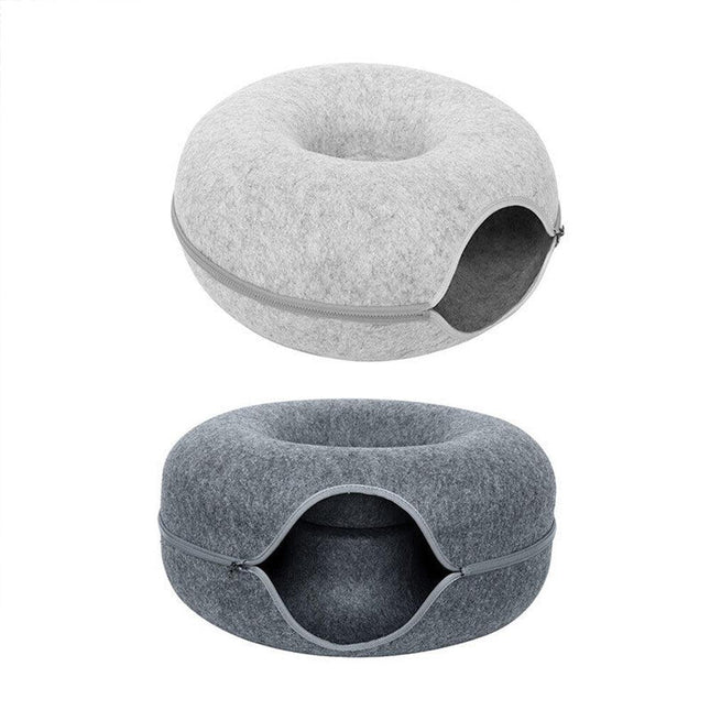 Felt Cat Tunnel Bed Round Donut Cave Nest for Kittens and Small Pets 60x30cm