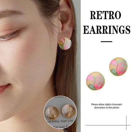 925 Silver Retro Geometry Oil Painting Color Mixing Dangle Earrings Jewlery Gift - Aimall