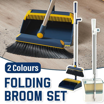 Folding Broom Dustpan Set Rotating Household Sweeping Hair Removal Cleaning Tool