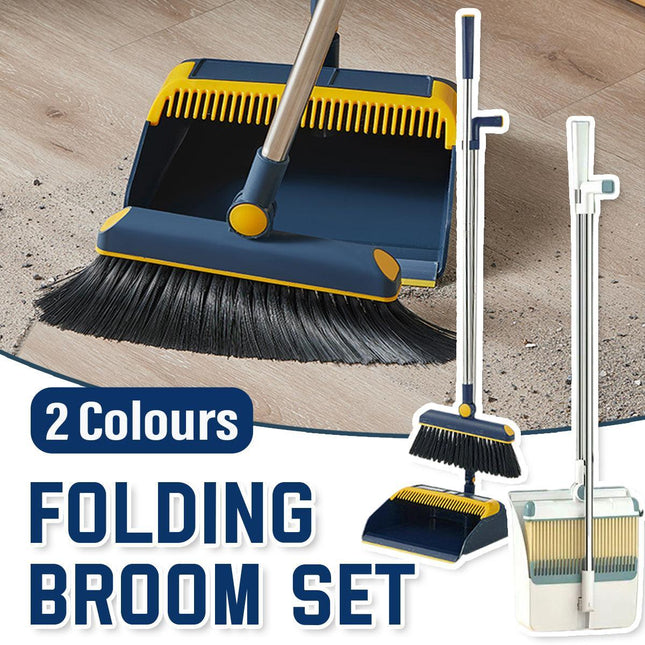 Folding Broom Dustpan Set Rotating Household Sweeping Hair Removal Cleaning Tool