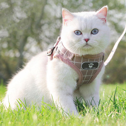 Pink Kitten Dog Cat Walking Harness Lead Leash Collar Pet Vest Mesh Adjustable