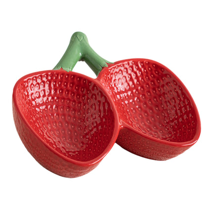 Strawberry Ceramic Tilted Pet Bowl Set Cat Dog Double Elevated Non Slip Feeding