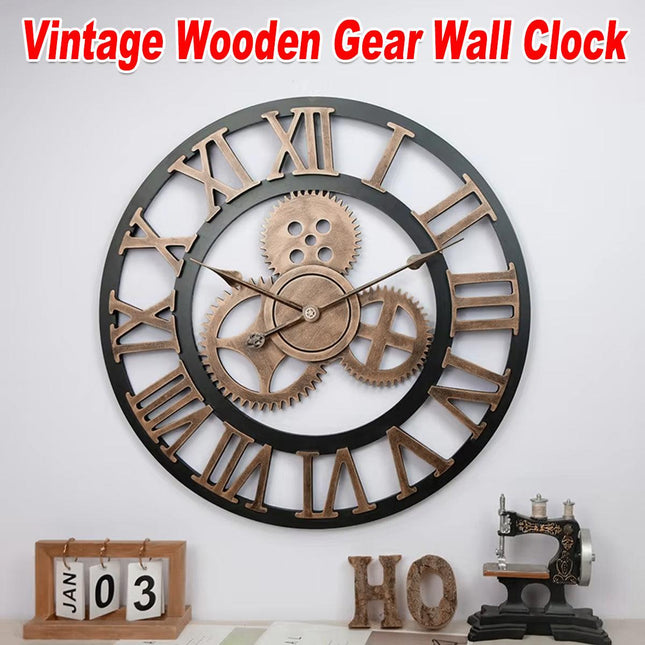 Large Vintage Gear Wall Clock Handmade Rustic Luxury Home Decor Art Clock 60cm
