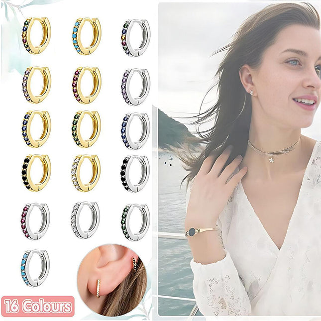 925 Sterling Silver Gold Rings Plated Cubic Crystal Cuff Huggie Hoop Earrings Au