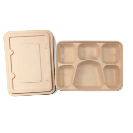 25/50pcs Biodegradable Lunch Box Microwaveable Tray with Compartment Paper Lid