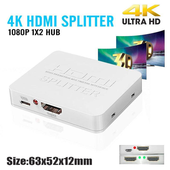 HDMI 1In 2Out 1080P 4K HDCP Stripper Splitter Power Signal Amplifier White - Aimall