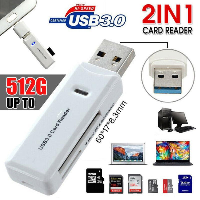 2 In 1 USB 3.0 Card Memory Reader High Speed SD SDHC SDXC Micro Writer Adapter - Aimall