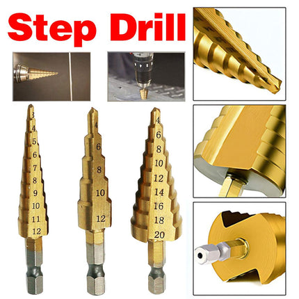 3X Large HSS Steel Step Cone Drill Titanium Bit Set Hole Cutter 4-12/20/32mm