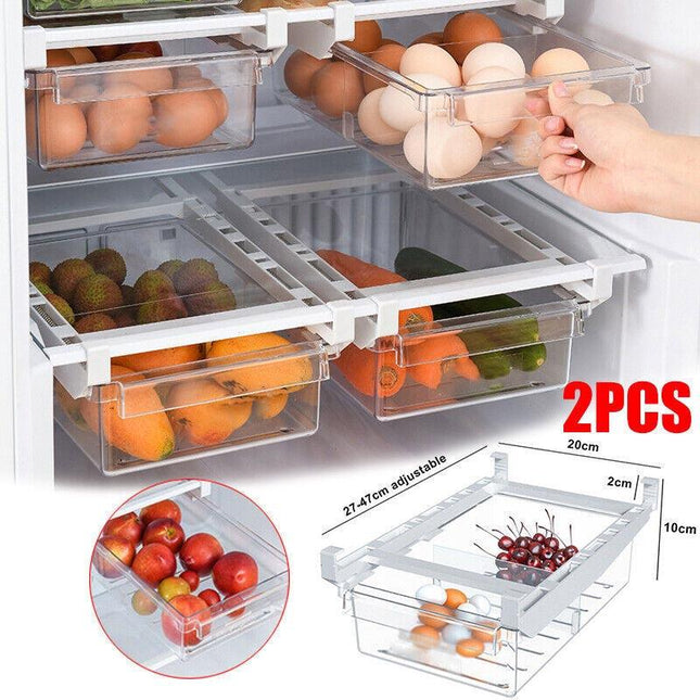 2Pcs Lecluse Refrigerator Storage Rack Fridge Organizer Drawer Egg Kitchen Box