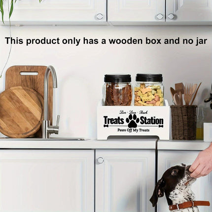 Dog Treat Container Wood Dog Food Storage Box for Cat Dogs with Paw Print Design