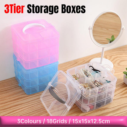 Portable Plastic Jewelry Organizer Box Three layers Detachable Makeup Storager