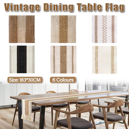 Cotton Linen Table Runner with Knot Tassel Bed End Towel Long Tablecloth Mat