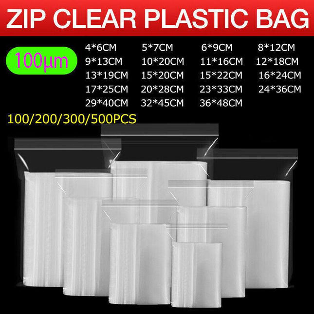 100/200/300/500PCS 100micron Bulk Resealable Zip Bags Pe Clear Plastic Bag Zipper Au - Aimall
