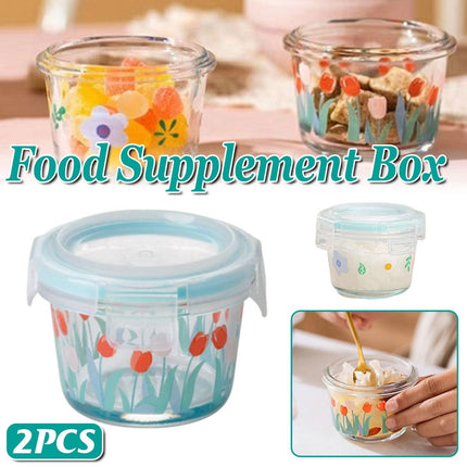 2pcs Glass Food Lunch Box Portable Fresh Seal Storage Container for Meal
