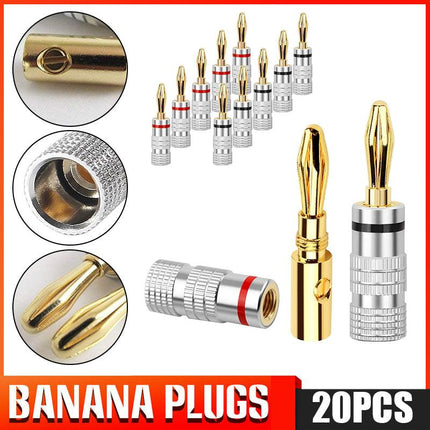 20X 24KGold Plated Speaker Cable Wire Connector Banana Plugs For Nakamichi Audio