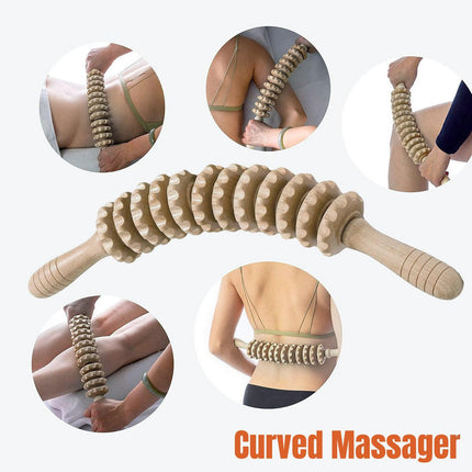 Wooden 12Roller Massage Stick Meridian Therapy Neck Back Thigh Muscle Relaxation