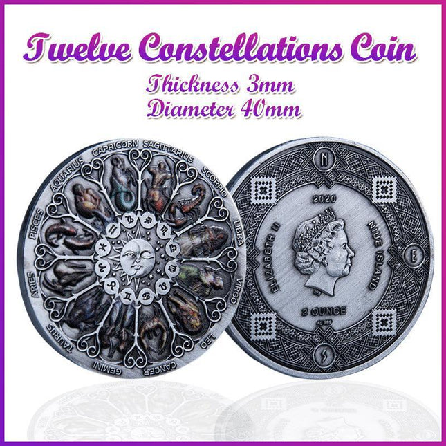 Twelve Constellations Coin Sun and Moon Challenge Medal Double-sided Embossed - Aimall