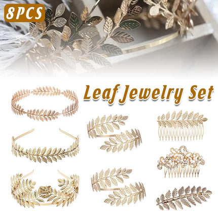 8pcs Gold Leaf Headband Bridal Hair Accessories Elegant Leaf Hair Band Set