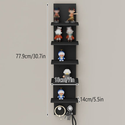 5 Tier Wall-Mounted Shelf Black for Home Living Room Storage Use