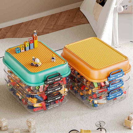3-Layer Stackable Storage Box for Building Blocks Toy Organizer with Sorting Trays