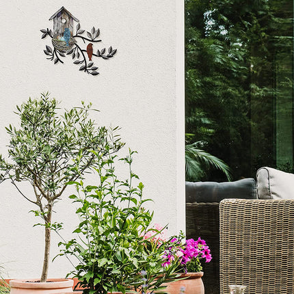 Metal Birdhouse Wall Decoration Iron Mural for Home Garden Outdoor Indoor Decor