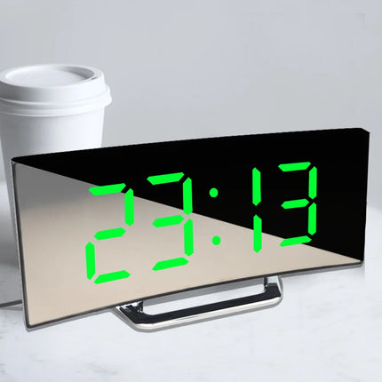 Electronic Alarm Clock LED Display Screen Curved Design Digital Clock Bedroom