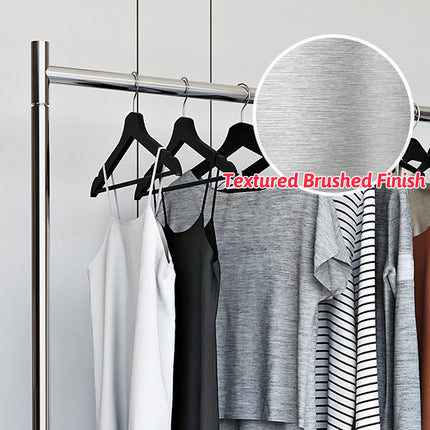 Stainless Steel Floor Standing Clothes Rack with Wheels Mobile Garment Rail