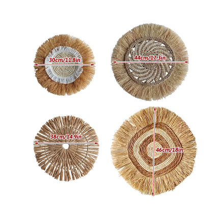Grass Woven Wall Decor Bohemian Style Round Hanging For Bedroom Dining Room